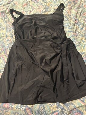 Time and Tru Black One-Piece Swimdress with Side Tie